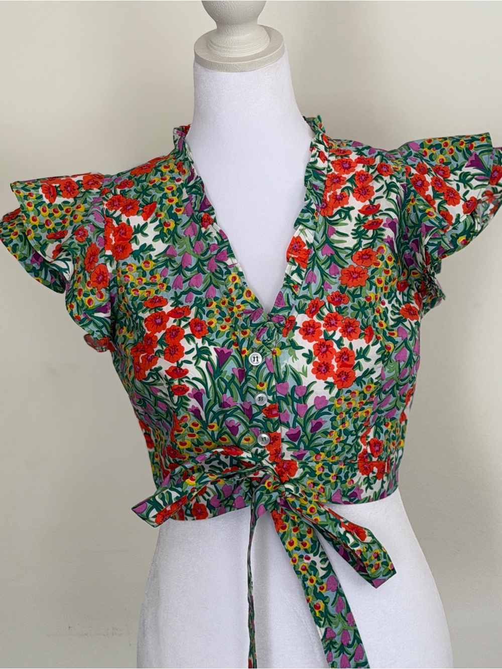 Banjanan x Madewell Crop Top NWT Size Small Floral Flutter Sleeve Tie Front